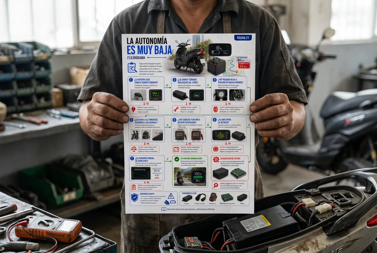 Mecánico latino sosteniendo una página impresa del manual