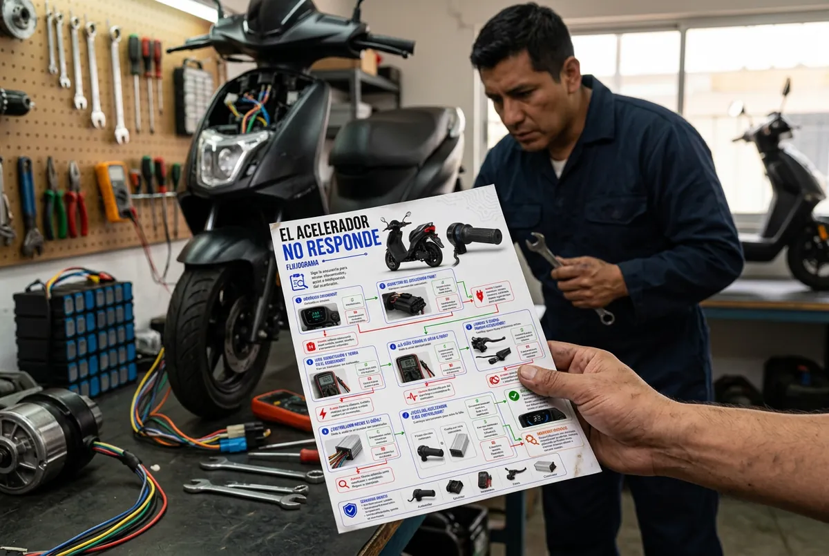 Manual impreso en una oficina de reparación de scooters eléctricos